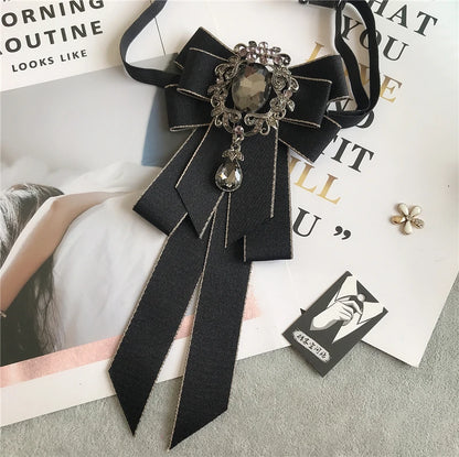 Women’s & Men’s Vintage Dark Academia Ribbon Bow Tie Brooch | Gothic Academy Collar