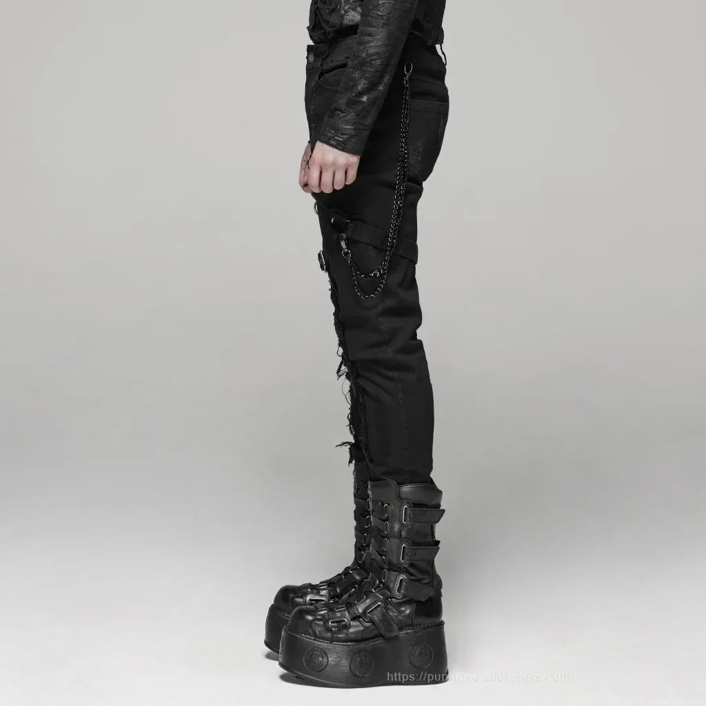 Chaos, Once Upon a Broken Heart, Men’s Gothic Trousers, Men’s Black Gothic Pants, Gothic Slim Fit Trousers, Black D-Ring Trousers, Men’s Strap Pants, Gothic Buckle Trousers, Men’s Alternative Fashion, Men’s Punk Trousers, Black Coated Pants, Men’s Slim Fit Pants, Gothic Hardware Pants, D-Ring Pants, Buckle Strap Pants, Men’s Gothic Clothing, Alternative Men’s Pants, Dark Fashion, Streetwear, Punk Fashion, Full Length Trousers, Men’s Mid Rise Pants, Gothic Outfit, Victorian Gothic Fashion, Dark Academia