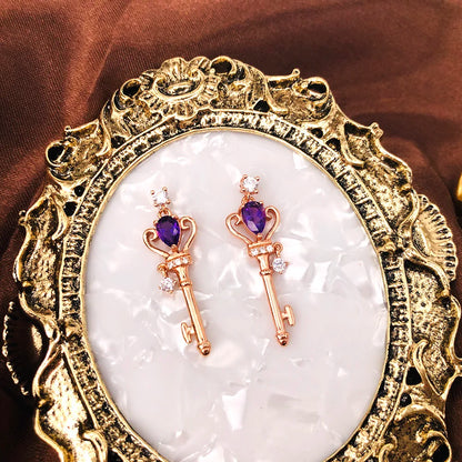 Edwardian Crown Key Natural Teardrop Amethyst Sterling Silver Baroque Earrings