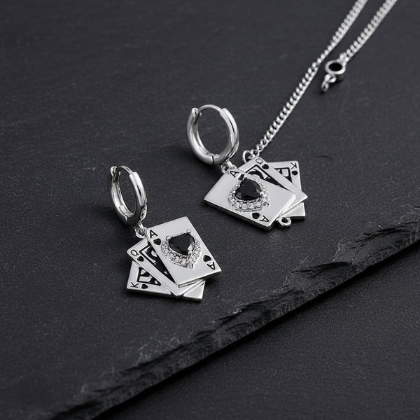playing card earrings, ace of spades earrings, lovezaqua, playing card jewelry, card drop earrings, spade earrings, playing card jewelry, gothic hoop earrings, chain drop earrings, unisex gothic jewelry, women’s card earrings, men’s card earrings, dark fantasy jewelry, gambling inspired jewelry, card suit jewelry, stainless steel earrings, gothic accessories, fantasy earrings, high stakes jewelry, dark romantic jewelry, statement card earrings, jacks, once upon a broken heart