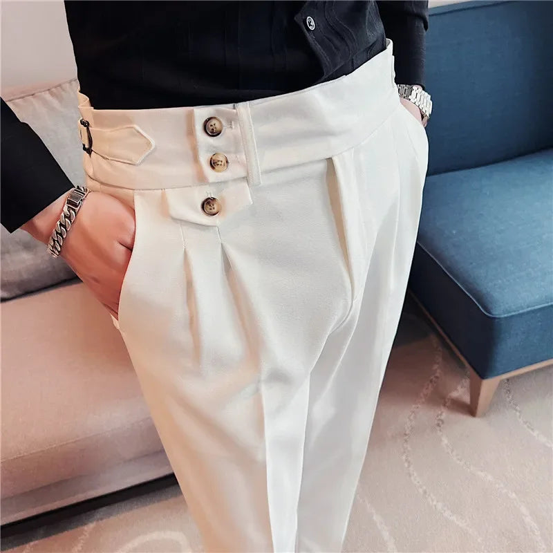 Men’s High-Waisted Pleated Dress Pants | Tailored Formal Trousers