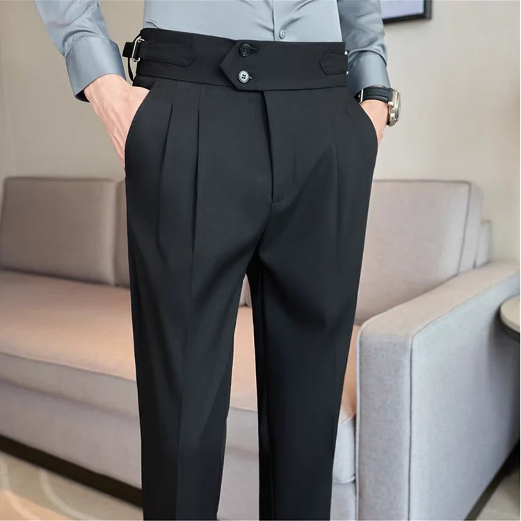 Men’s High-Waisted Pleated Dress Pants | Tailored Formal Trousers