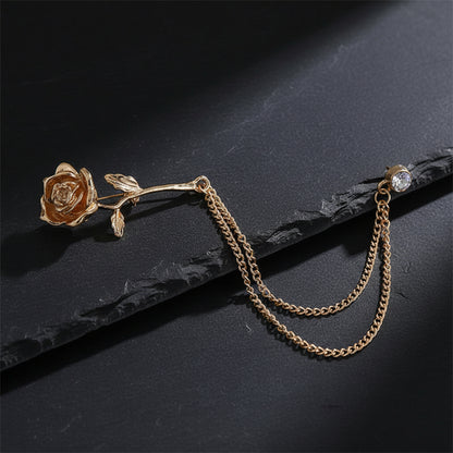 Men’s Ornate Fantasy Rose Rhinestone Chain Lapel Pin Brooch
