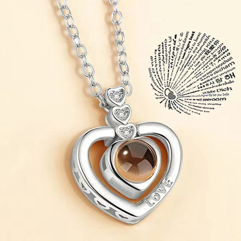 Romantic Love Heart Necklace 100 Languages I Love You Projection Necklace - Lovez Aqua© - 