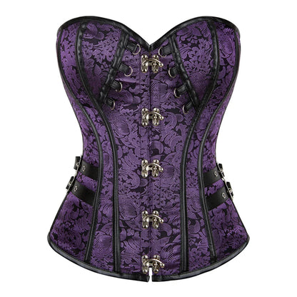 Luxury Victorian Gothic Steampunk Overbust Jacquard Bustier Lace-Up Corset