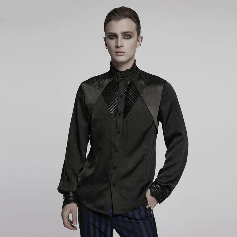Men’s Gothic Jacquard Textured Pleated Tuxedo Shirt