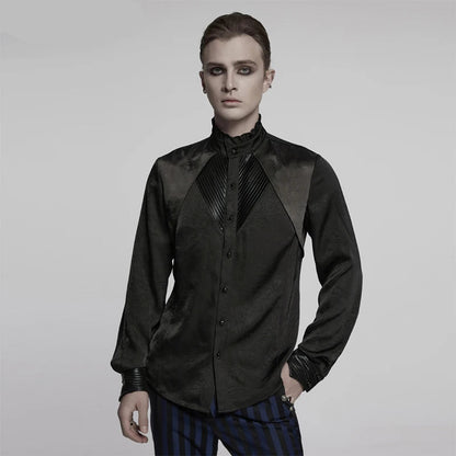 Men’s Gothic Jacquard Textured Pleated Tuxedo Shirt