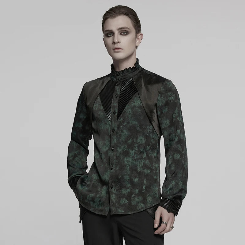 Men’s Gothic Jacquard Textured Pleated Tuxedo Shirt