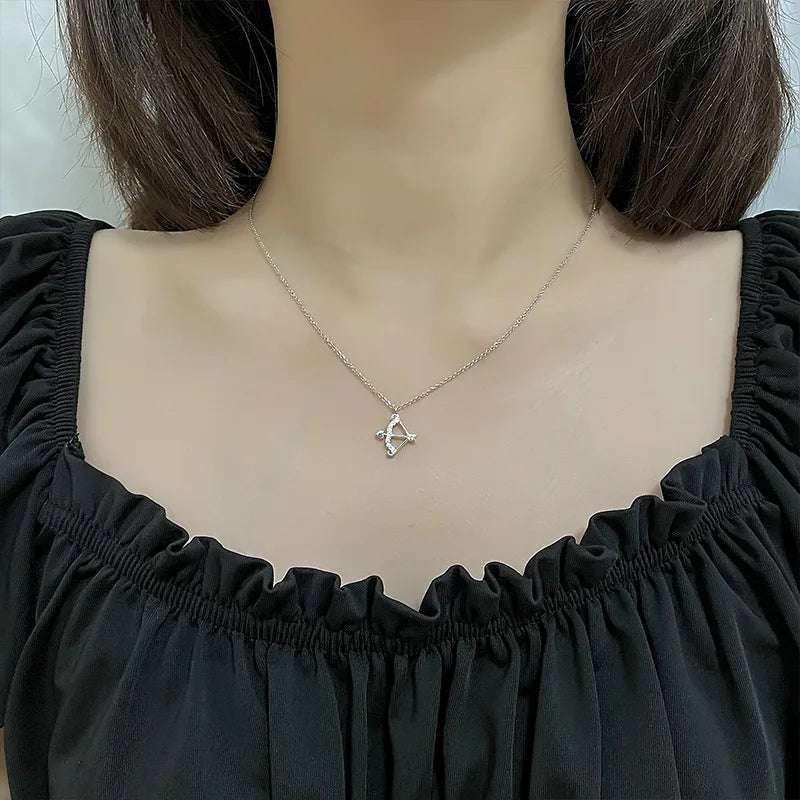 Women's Silver Cupid's Bow & Arrow Love Necklace with Cubic Zirconia - Lovez Aqua© - 