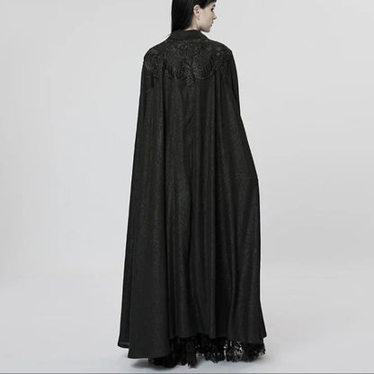 Women's Gothic Renaissance Embroidered Cloak with Crystal & Pointed Lapel Collar