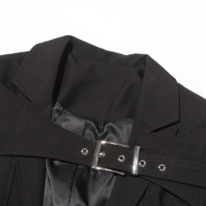 Women's Vintage Gothic Punk Black Asymmetrical Belted Long Trench Coat