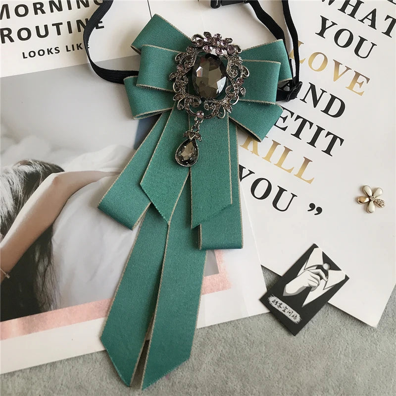 Women’s & Men’s Vintage Dark Academia Ribbon Bow Tie Brooch | Gothic Academy Collar