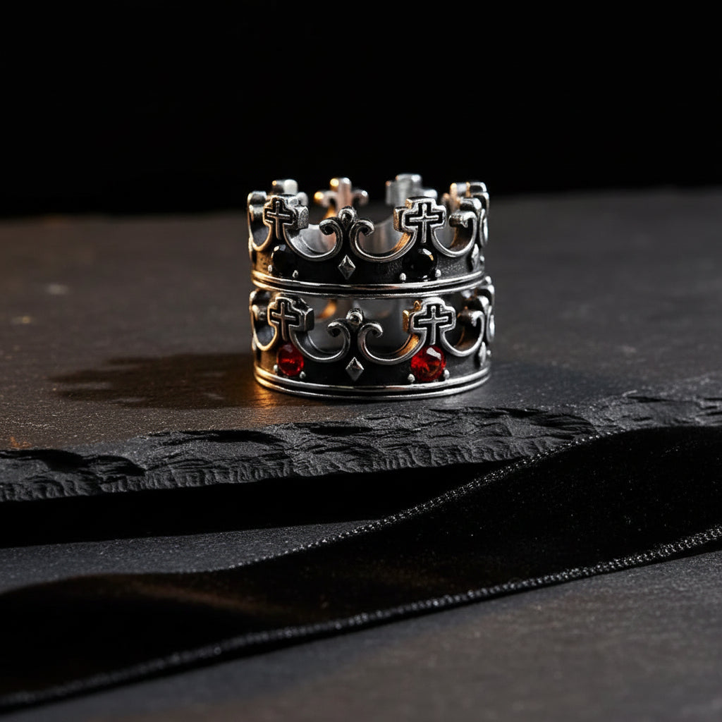 Men’s Gothic Cross Crown Ring | Dark Fantasy Royal Jewelry