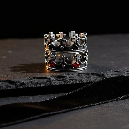 Men’s Gothic Cross Crown Ring | Dark Fantasy Royal Jewelry