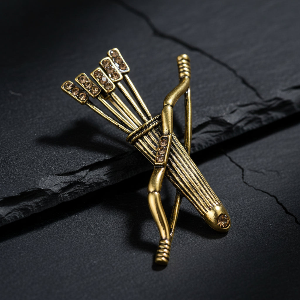 Women’s & Men’s Vintage Archer Bow and Arrow Brooch | Rhinestone Quiver Pin