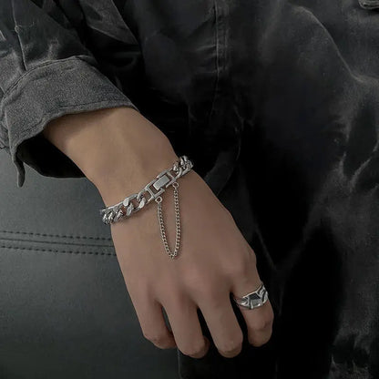 Men's Retro Vintage Silver Cuban Chain Link Bracelet