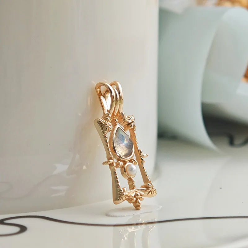 Vintage Baroque S925 Sterling Silver, Natural Labradorite & Pearl Women's Pendant Necklace