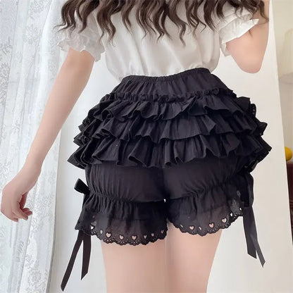 Vintage Lolita Style Pleated Heart Patterned Ruffle Women's Bloomers Panties