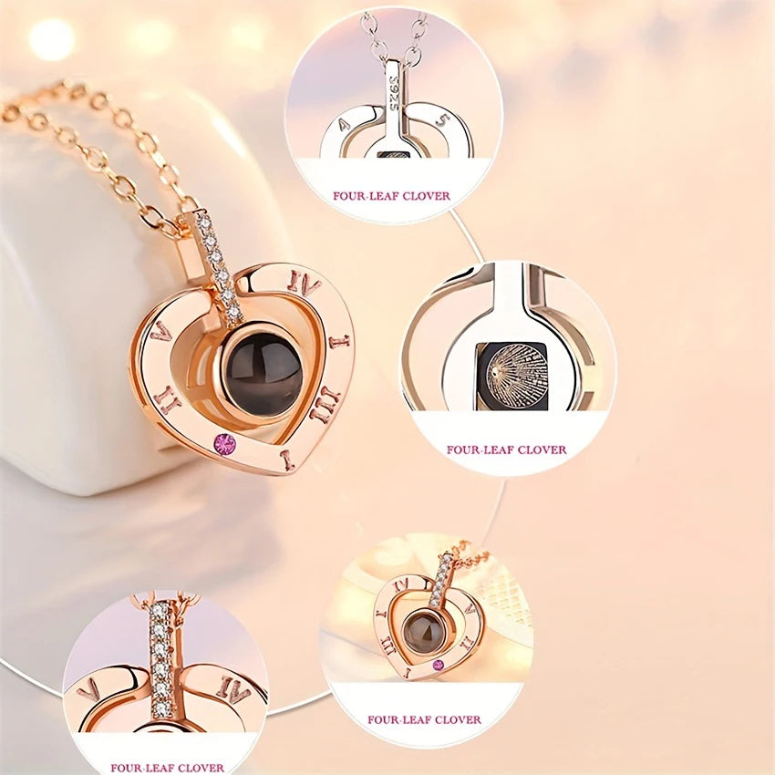Romantic Love Heart Necklace 100 Languages I Love You Projection Necklace - Lovez Aqua© - 