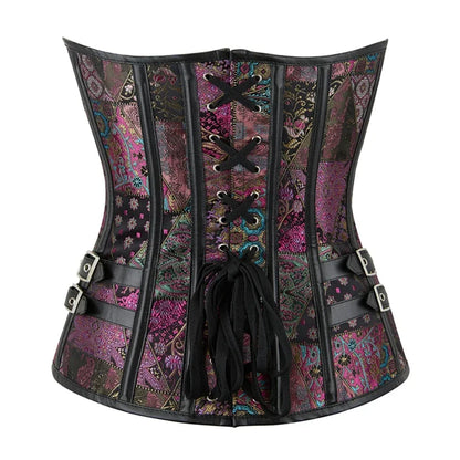 Luxury Victorian Gothic Steampunk Overbust Jacquard Bustier Lace-Up Corset