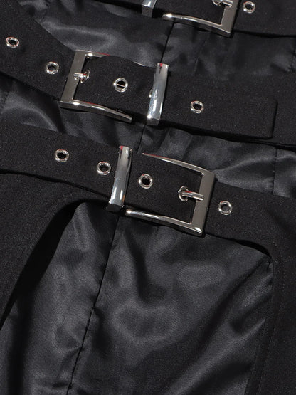 Women's Vintage Gothic Punk Black Asymmetrical Belted Long Trench Coat