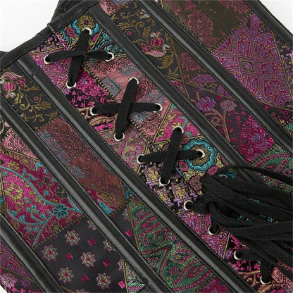 Luxury Victorian Gothic Steampunk Overbust Jacquard Bustier Lace-Up Corset