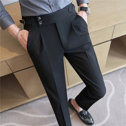 Men’s High-Waisted Pleated Dress Pants | Tailored Formal Trousers