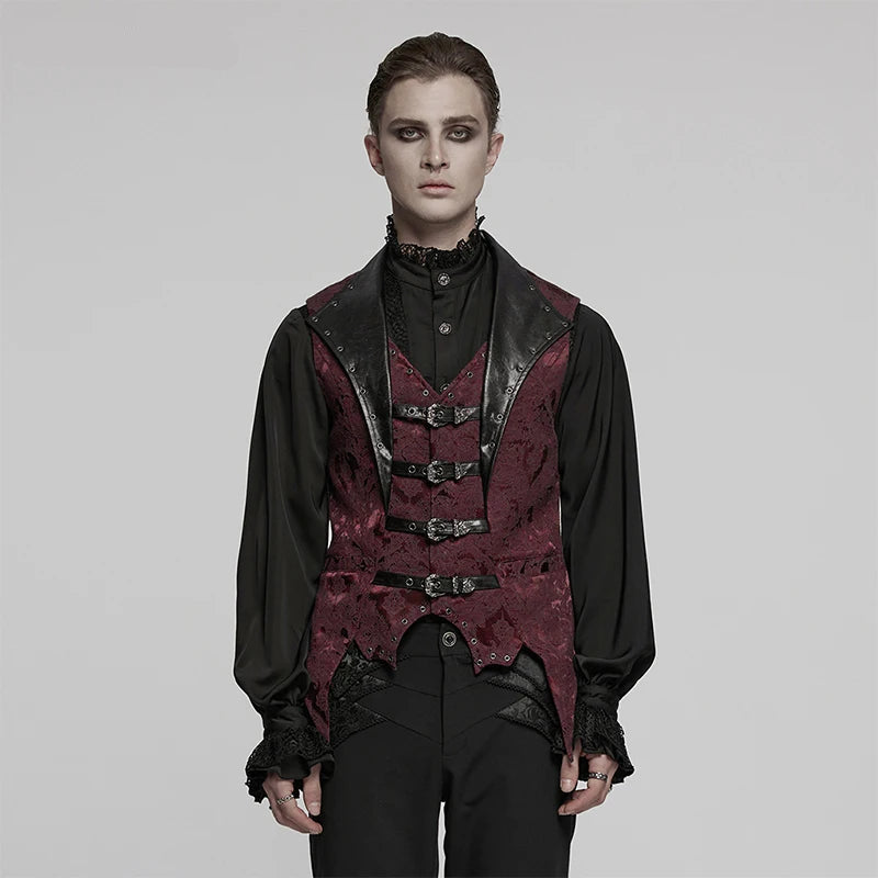mens gothic waistcoat, vampire outfit, lovezaqua, men's gothic waistcoat, gothic waistcoat men, mens gothic vest, men's gothic vest, gothic jacquard vest, jacquard waistcoat men, jacquard vest men, burgundy gothic vest, burgundy waistcoat, black burgundy vest, buckle waistcoat, buckle vest men, gothic buckle vest, multi buckle vest, bat hem waistcoat, bat hem vest, pointed hem waistcoat, gothic formalwear, gothic menswear, alternative menswear, Victorian inspired menswear, Victorian gothic vest, romantic go