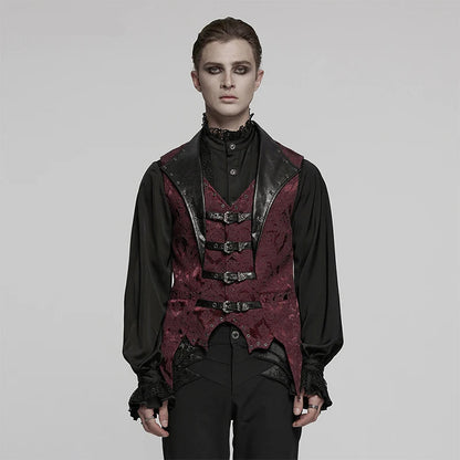mens gothic waistcoat, vampire outfit, lovezaqua, men's gothic waistcoat, gothic waistcoat men, mens gothic vest, men's gothic vest, gothic jacquard vest, jacquard waistcoat men, jacquard vest men, burgundy gothic vest, burgundy waistcoat, black burgundy vest, buckle waistcoat, buckle vest men, gothic buckle vest, multi buckle vest, bat hem waistcoat, bat hem vest, pointed hem waistcoat, gothic formalwear, gothic menswear, alternative menswear, Victorian inspired menswear, Victorian gothic vest, romantic go
