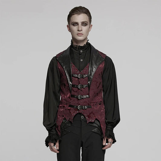 mens gothic waistcoat, vampire outfit, lovezaqua, men's gothic waistcoat, gothic waistcoat men, mens gothic vest, men's gothic vest, gothic jacquard vest, jacquard waistcoat men, jacquard vest men, burgundy gothic vest, burgundy waistcoat, black burgundy vest, buckle waistcoat, buckle vest men, gothic buckle vest, multi buckle vest, bat hem waistcoat, bat hem vest, pointed hem waistcoat, gothic formalwear, gothic menswear, alternative menswear, Victorian inspired menswear, Victorian gothic vest, romantic go