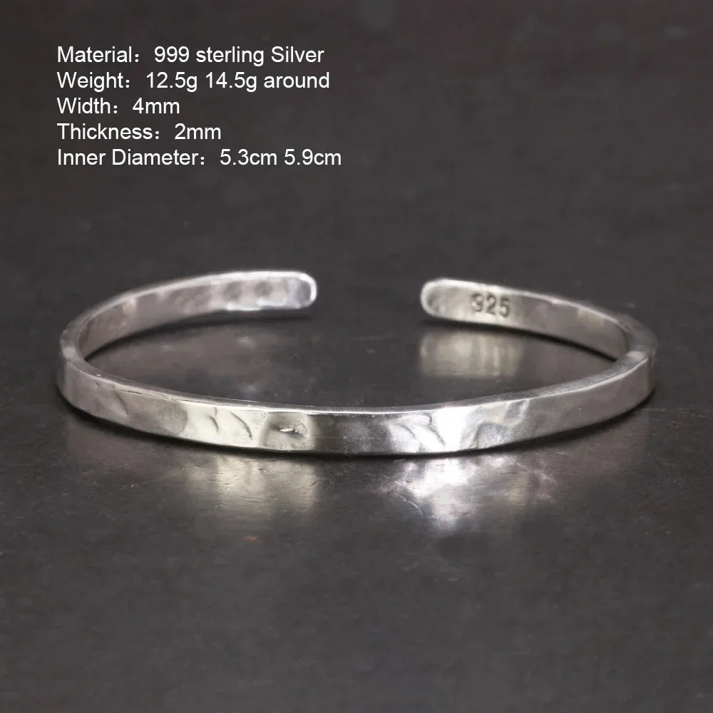 Men's S925 Sterling Silver Hammered Polished Cuff Bangle