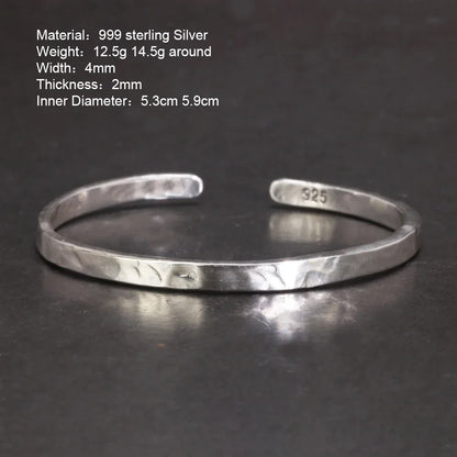 Men's S925 Sterling Silver Hammered Polished Cuff Bangle