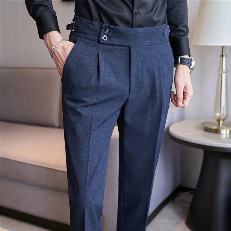 Men’s High-Waisted Pleated Dress Pants | Tailored Formal Trousers