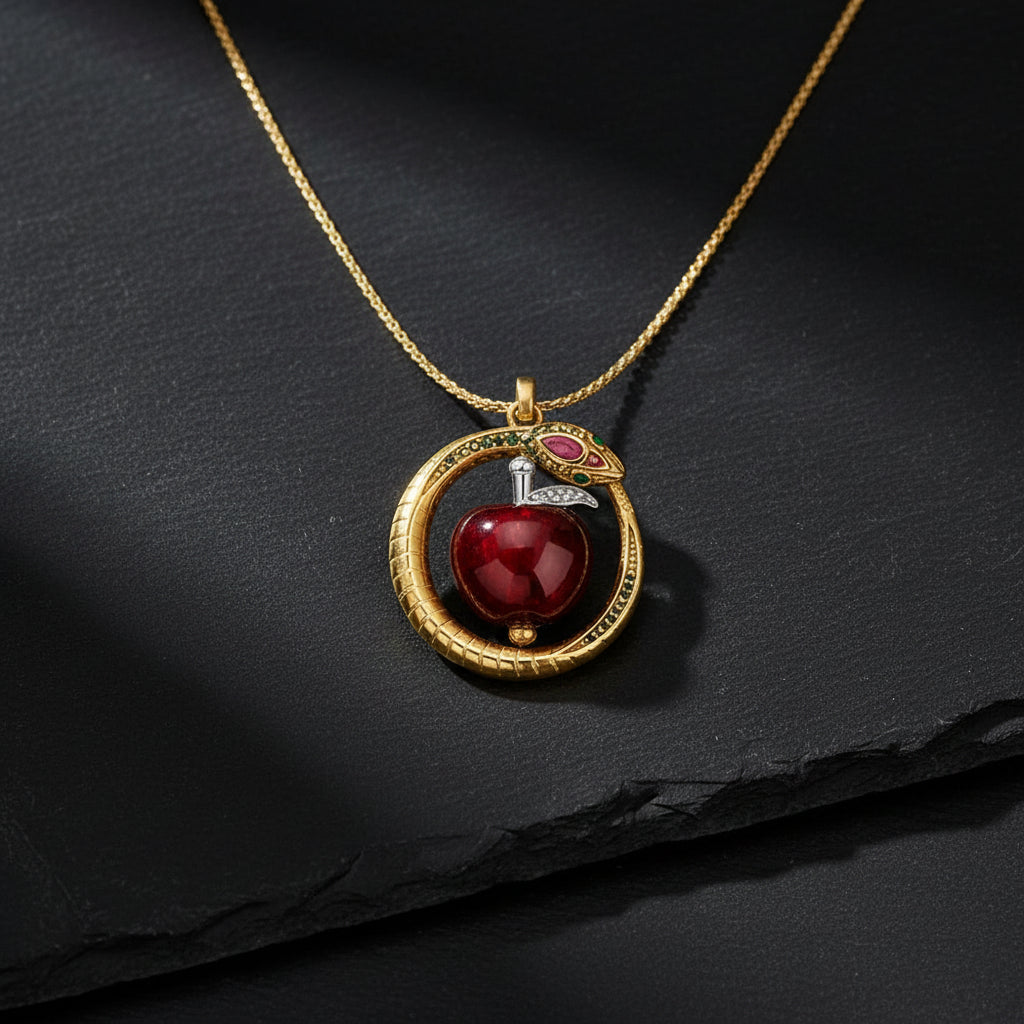 925 sterling silver snake necklace, snake apple necklace, serpent pendant necklace, women’s serpent jewelry, forbidden fruit necklace, red apple pendant, zircon serpent necklace, dark fairytale jewelry, gothic fantasy necklace, snake jewelry women, enchanted garden jewelry, sterling silver serpent, fairytale pendant necklace, dark romantic jewelry, fantasy fine jewelry, symbolic serpent necklace, forbidden apple jewelry, gothic women’s necklace, storybook jewelry, fantasy jewelry women