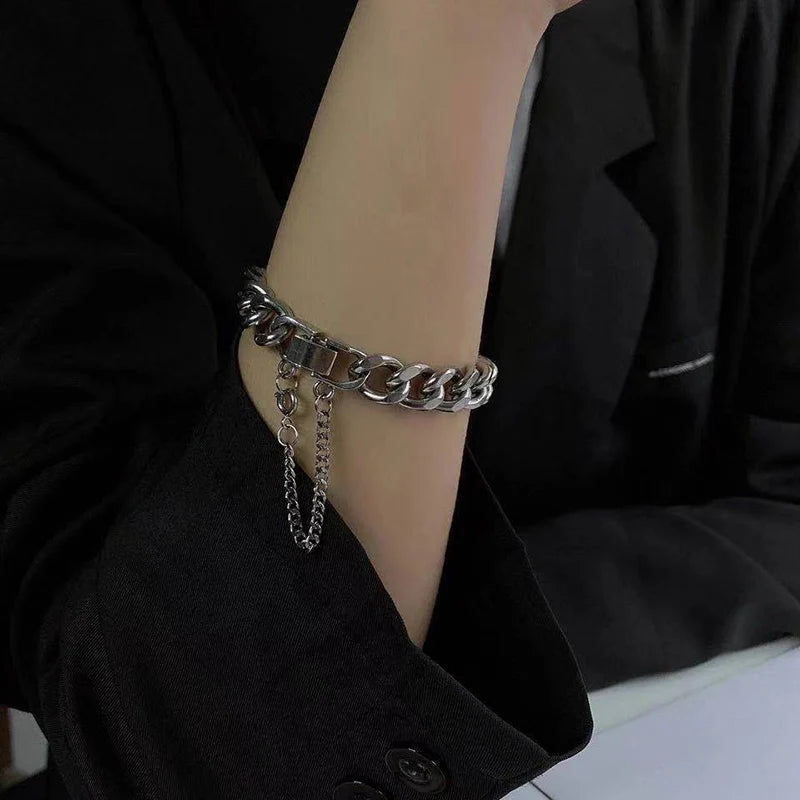 Men's Retro Vintage Silver Cuban Chain Link Bracelet