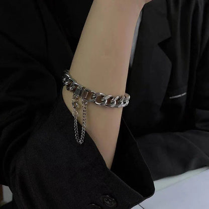 Men's Retro Vintage Silver Cuban Chain Link Bracelet