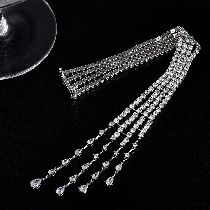 Exquisite Crystal Shoulder Chain Women's Long Tassel Brooch