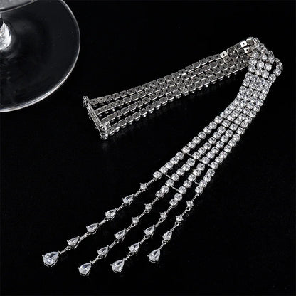 Exquisite Crystal Shoulder Chain Women's Long Tassel Brooch
