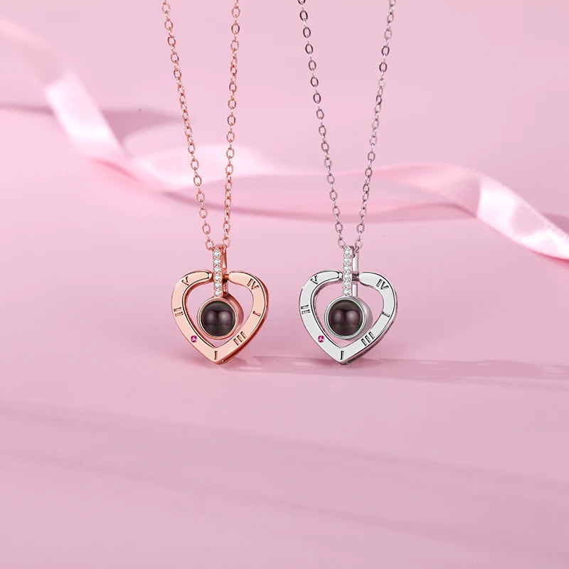 Romantic Love Heart Necklace 100 Languages I Love You Projection Necklace - Lovez Aqua© - 