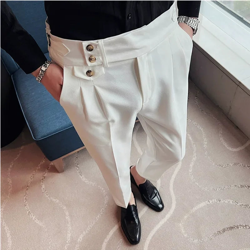 Men’s High-Waisted Pleated Dress Pants | Tailored Formal Trousers