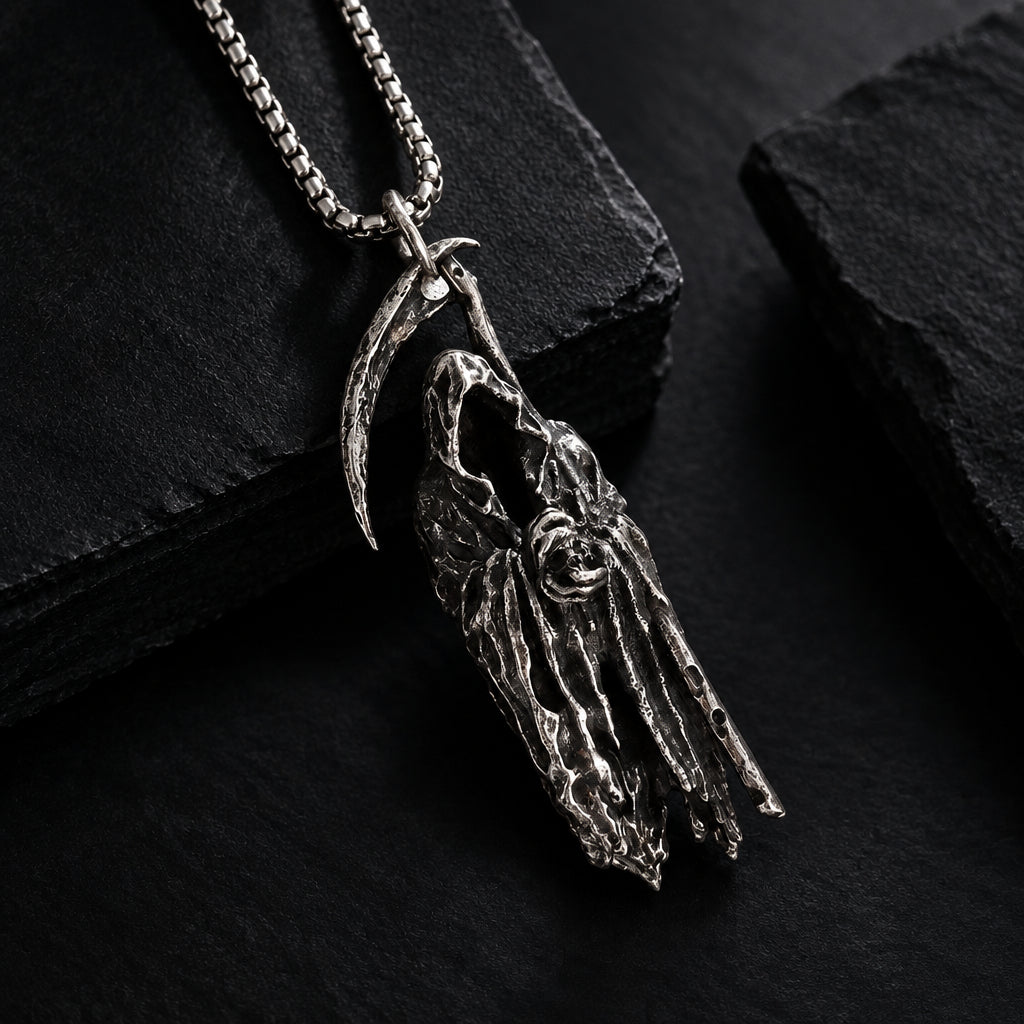 Men’s Gothic Grim Reaper & Scythe Pendant Necklace