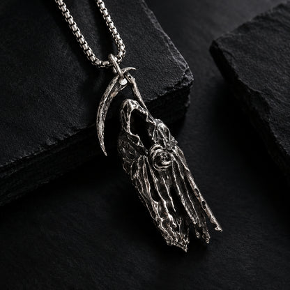 Men’s Gothic Grim Reaper & Scythe Pendant Necklace