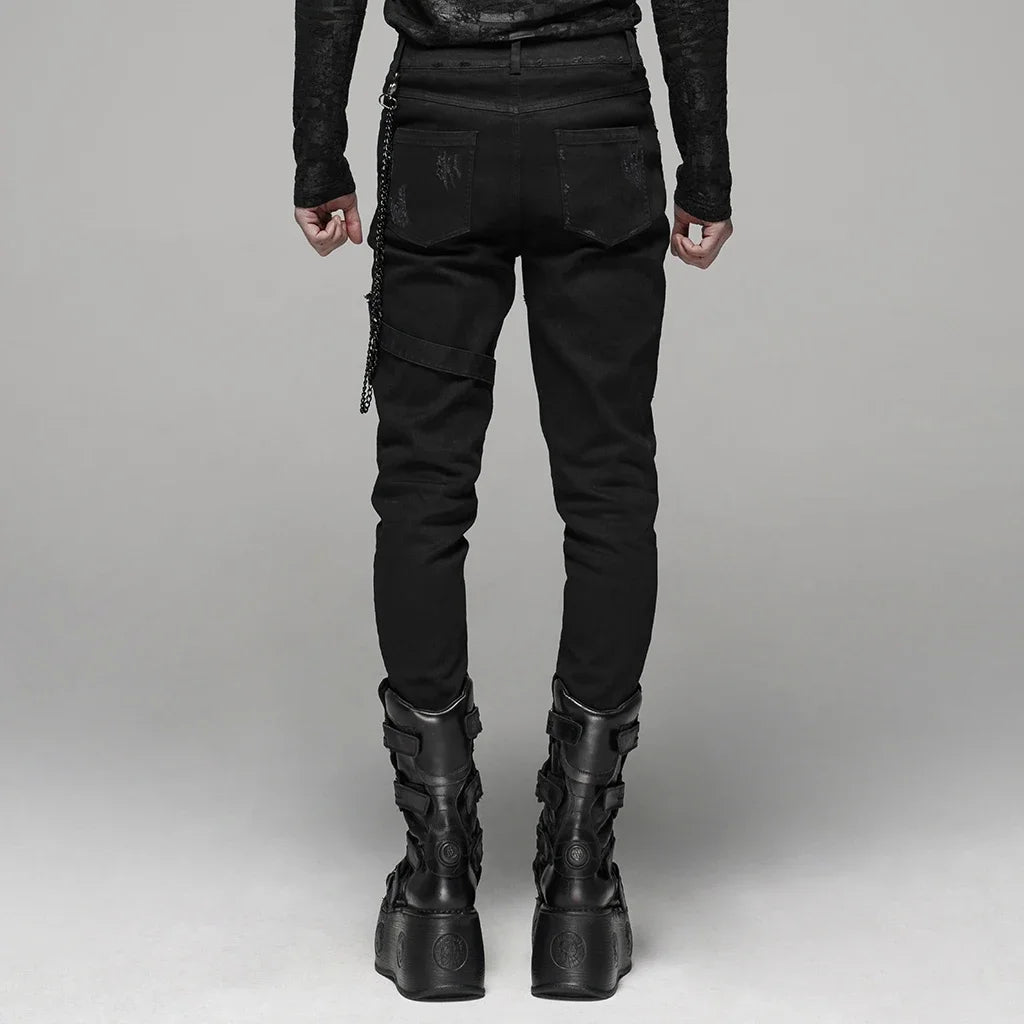 Chaos, Once Upon a Broken Heart, Men’s Gothic Trousers, Men’s Black Gothic Pants, Gothic Slim Fit Trousers, Black D-Ring Trousers, Men’s Strap Pants, Gothic Buckle Trousers, Men’s Alternative Fashion, Men’s Punk Trousers, Black Coated Pants, Men’s Slim Fit Pants, Gothic Hardware Pants, D-Ring Pants, Buckle Strap Pants, Men’s Gothic Clothing, Alternative Men’s Pants, Dark Fashion, Streetwear, Punk Fashion, Full Length Trousers, Men’s Mid Rise Pants, Gothic Outfit, Victorian Gothic Fashion, Dark Academia