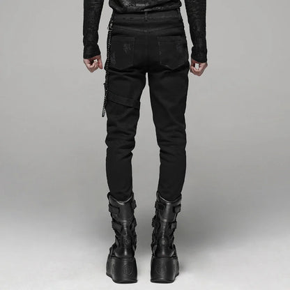 Chaos, Once Upon a Broken Heart, Men’s Gothic Trousers, Men’s Black Gothic Pants, Gothic Slim Fit Trousers, Black D-Ring Trousers, Men’s Strap Pants, Gothic Buckle Trousers, Men’s Alternative Fashion, Men’s Punk Trousers, Black Coated Pants, Men’s Slim Fit Pants, Gothic Hardware Pants, D-Ring Pants, Buckle Strap Pants, Men’s Gothic Clothing, Alternative Men’s Pants, Dark Fashion, Streetwear, Punk Fashion, Full Length Trousers, Men’s Mid Rise Pants, Gothic Outfit, Victorian Gothic Fashion, Dark Academia