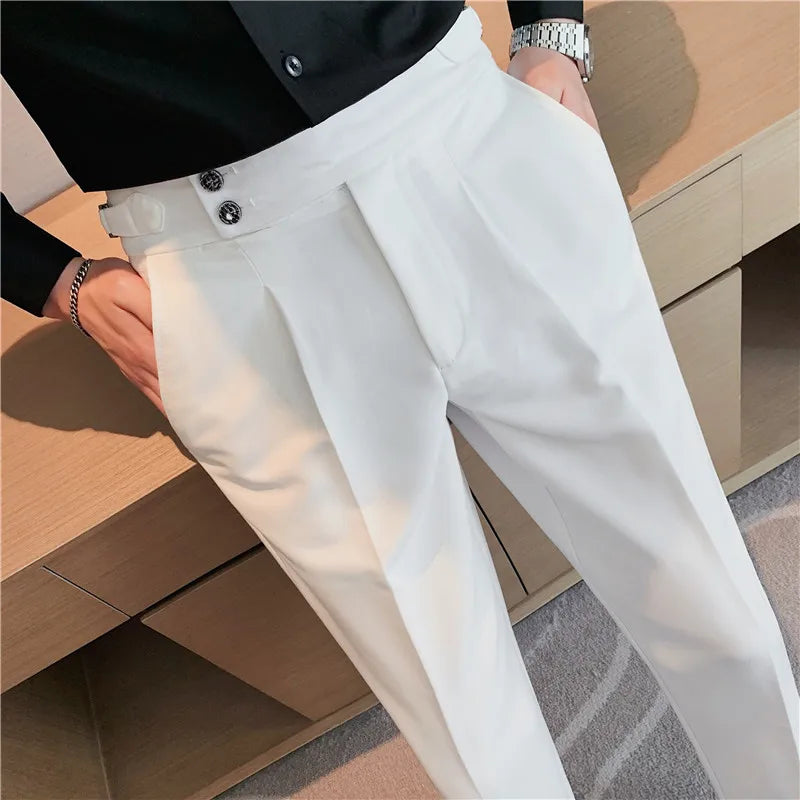 Men’s High-Waisted Pleated Dress Pants | Tailored Formal Trousers