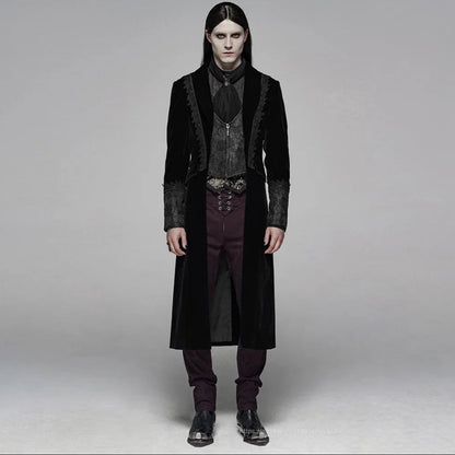 Men’s Gothic Renaissance Velvet Jacquard Slim-Fit Medium-Length Aristocrat Coat
