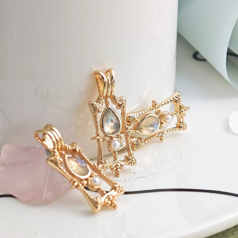 Vintage Baroque S925 Sterling Silver, Natural Labradorite & Pearl Women's Pendant Necklace