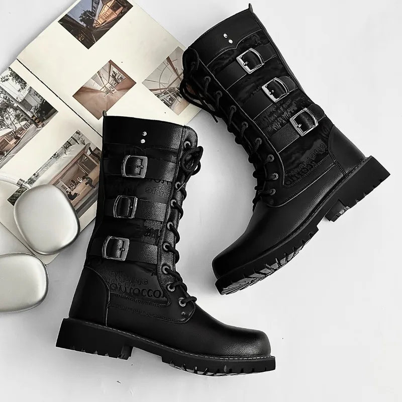 mens combat boots, men's combat boots, black combat boots, mens black boots, men's black boots, buckle combat boots, triple buckle boots, multi buckle boots, lace up combat boots, mens lace up boots, men's lace up boots, mid calf combat boots, mid calf boots men, black buckle boots, lug sole boots, chunky sole boots, punk boots men, punk menswear, gothic mens boots, gothic boots men, alternative menswear, alternative boots, biker style boots, motorcycle inspired boots, rock style boots, black fashion boots,