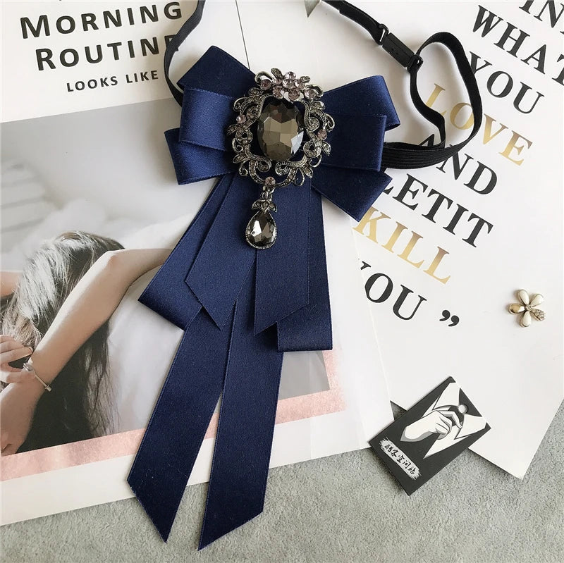Women’s & Men’s Vintage Dark Academia Ribbon Bow Tie Brooch | Gothic Academy Collar