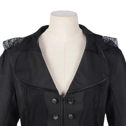 Women's Gothic Victorian Steampunk Embroidered Long Tailcoat Jacket with Lace Trim